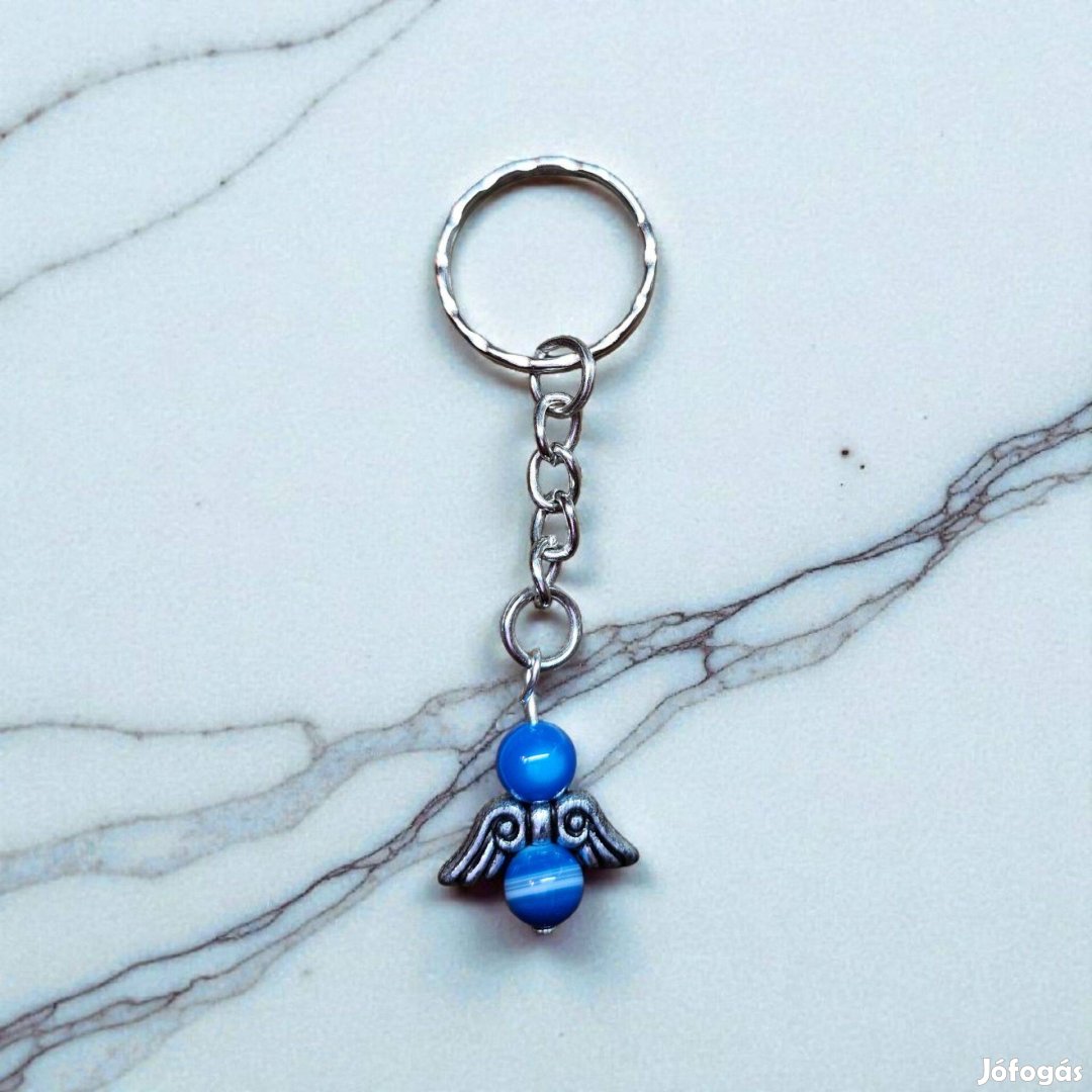 Kék achát angyal kulcstartó