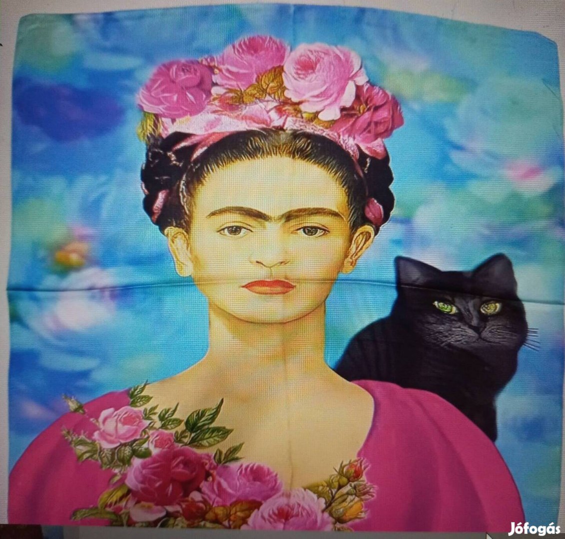 Kék cicás festmenyes selyem kendő- Frida Kahlo-Új