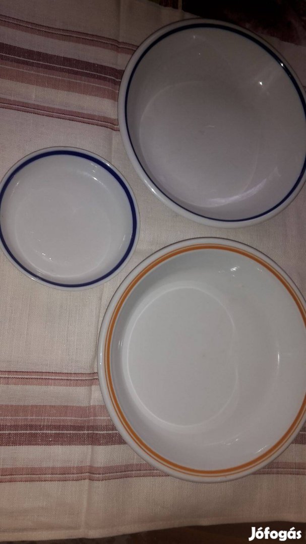 Kék csíkos, Alföldi menzás porcelán főzelékes tányérok