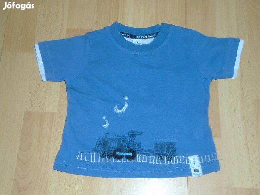 Kék és vonat mintás póló 6-9 hó méret 74