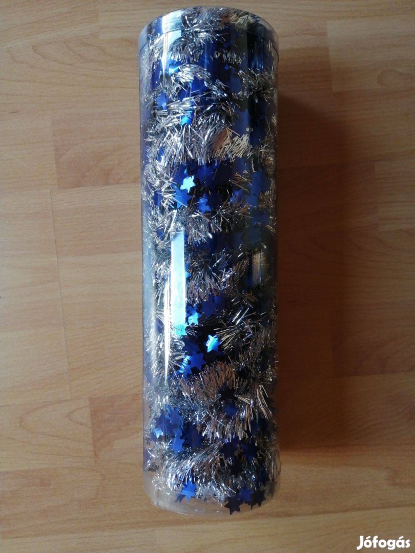 Kék-ezüst színű karácsonyi girland, boa
