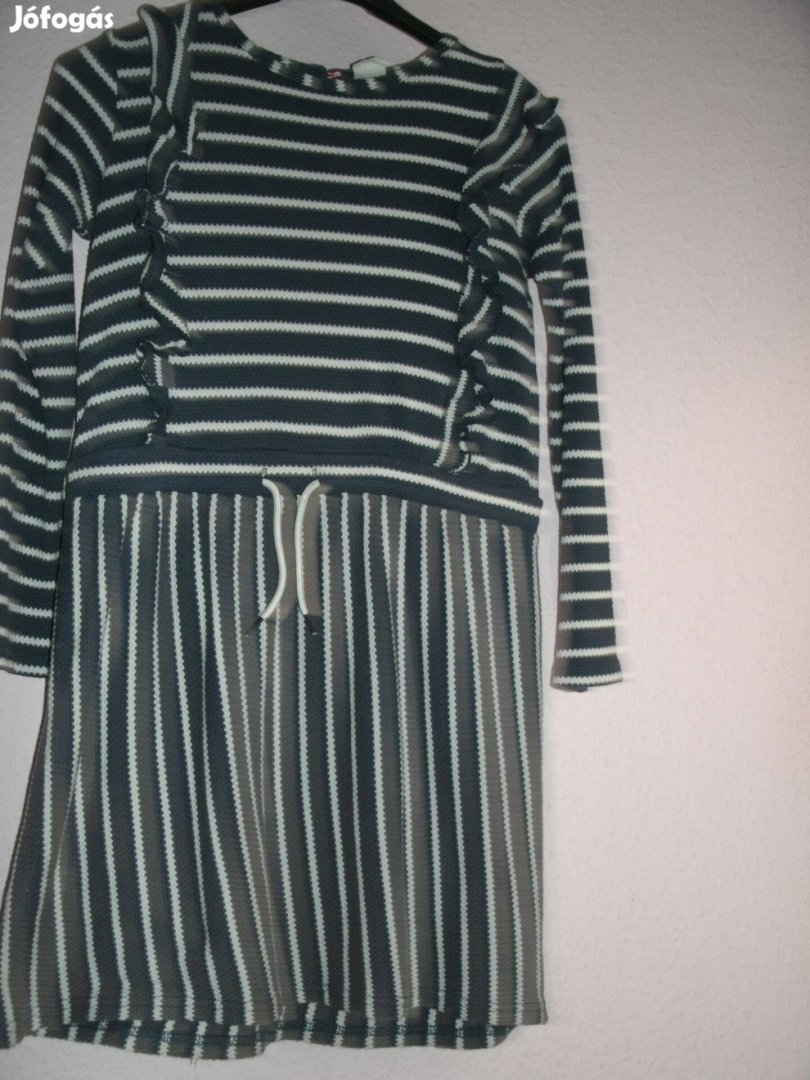 Kék fehér csíkos ruha 134 140 es derékban összehúzható