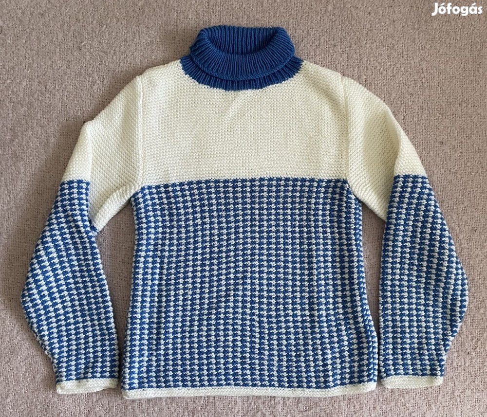 Kék-fehér kötött női pulóver - M
