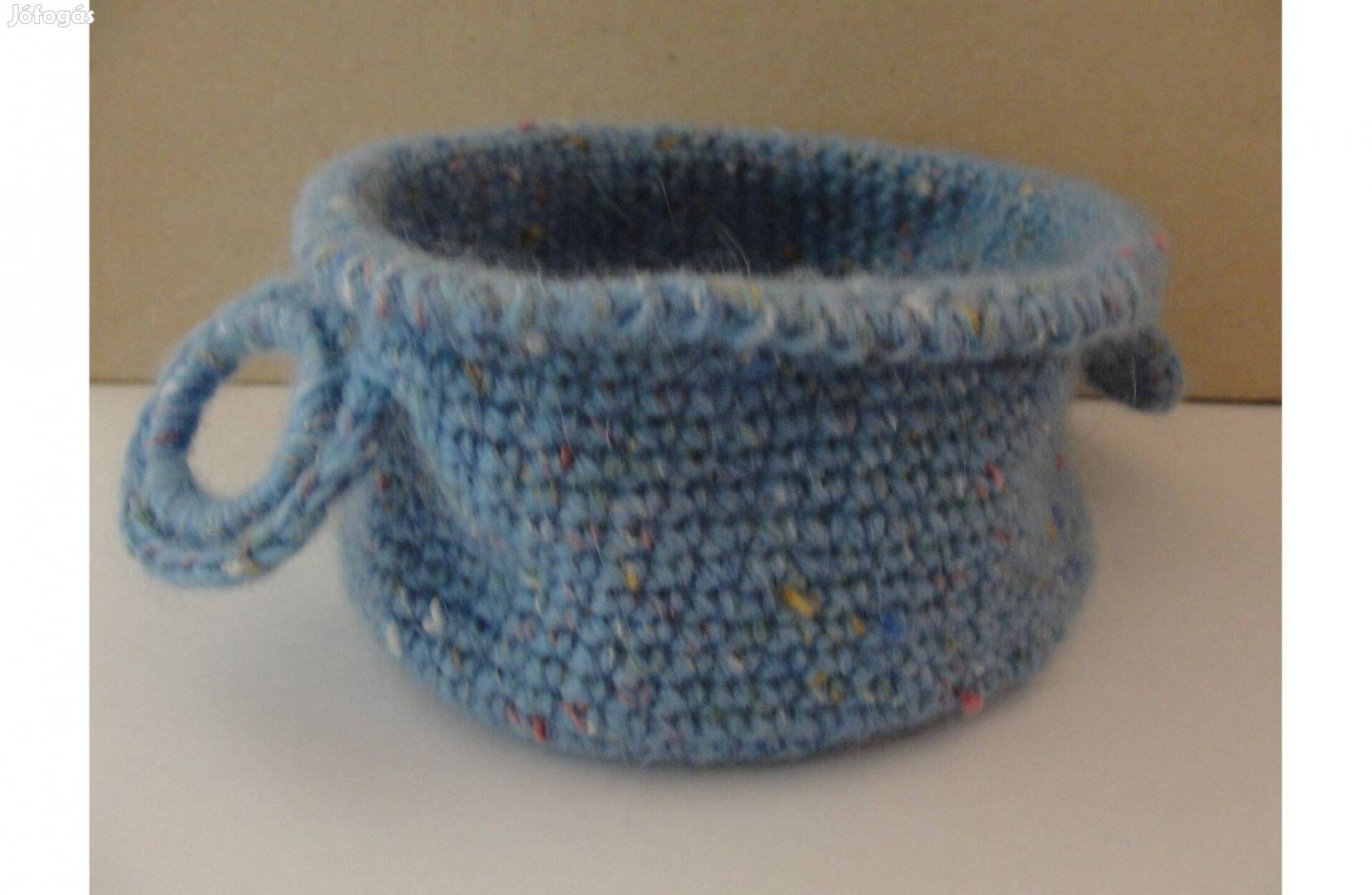 Kék horgolt tároló bármitartó fülekkel 12*6 cm új hibátlan_