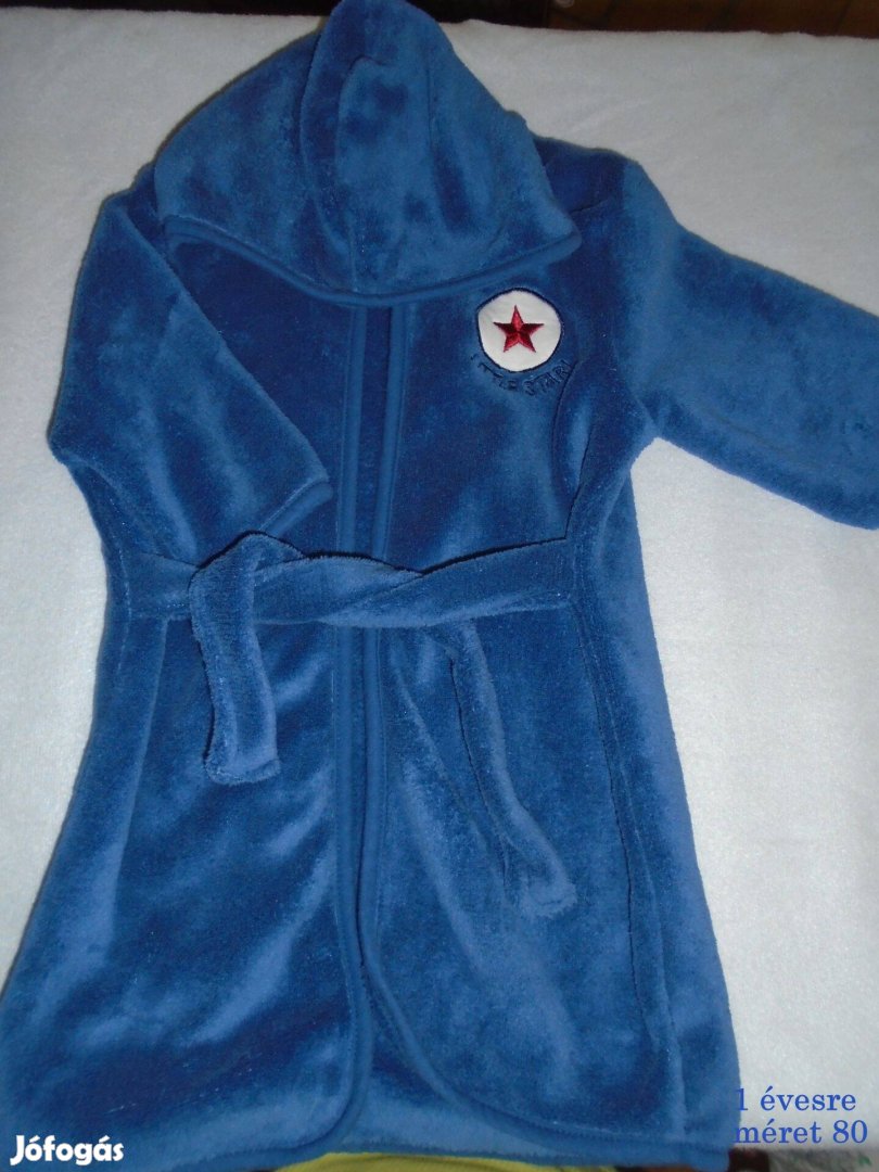 Kék kapucnis puha anyagú köntös 1 éves - méret 80 Little