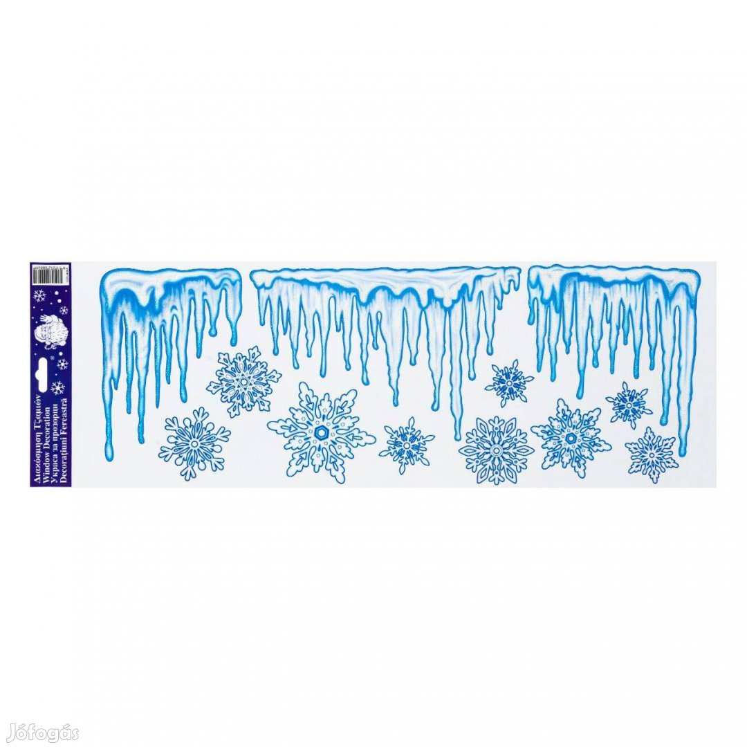 Kék karácsonyi ablakmatricák Holografikus Csillogó cseppkövek 20x60 cm