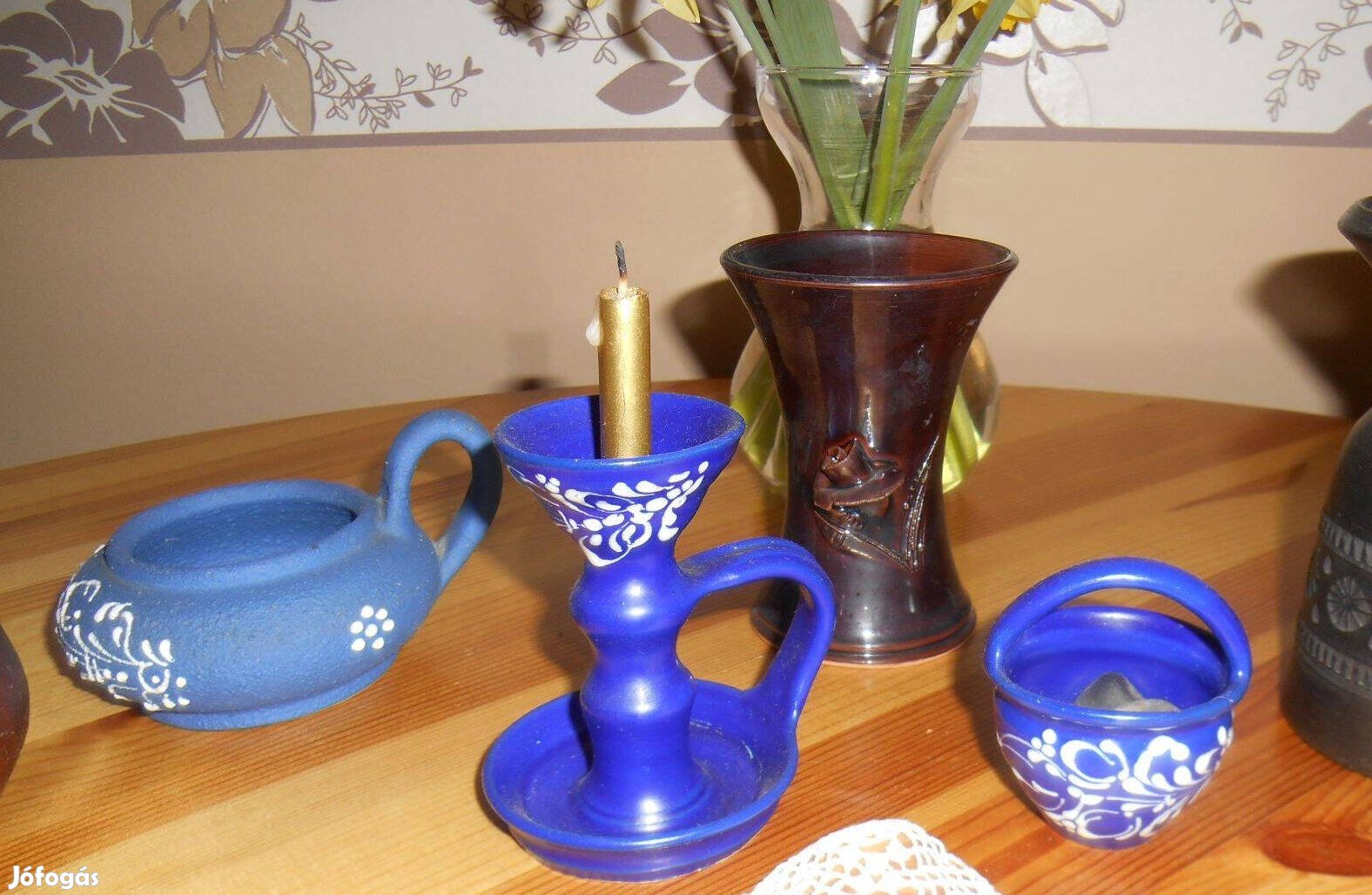 Kék kerámia, gyertyatartó