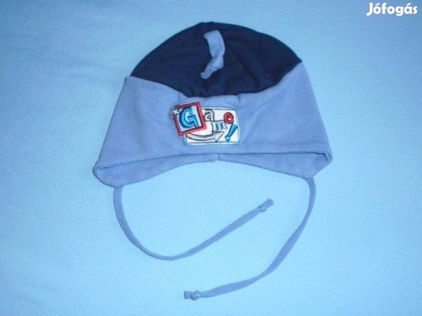 Kék kötős pamut sapka 3-6 hó méret 68