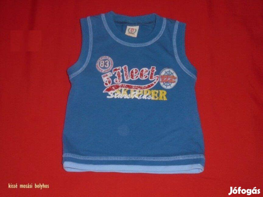 Kék mintás feliratos ujjatlan póló 6-9 hó méret 74