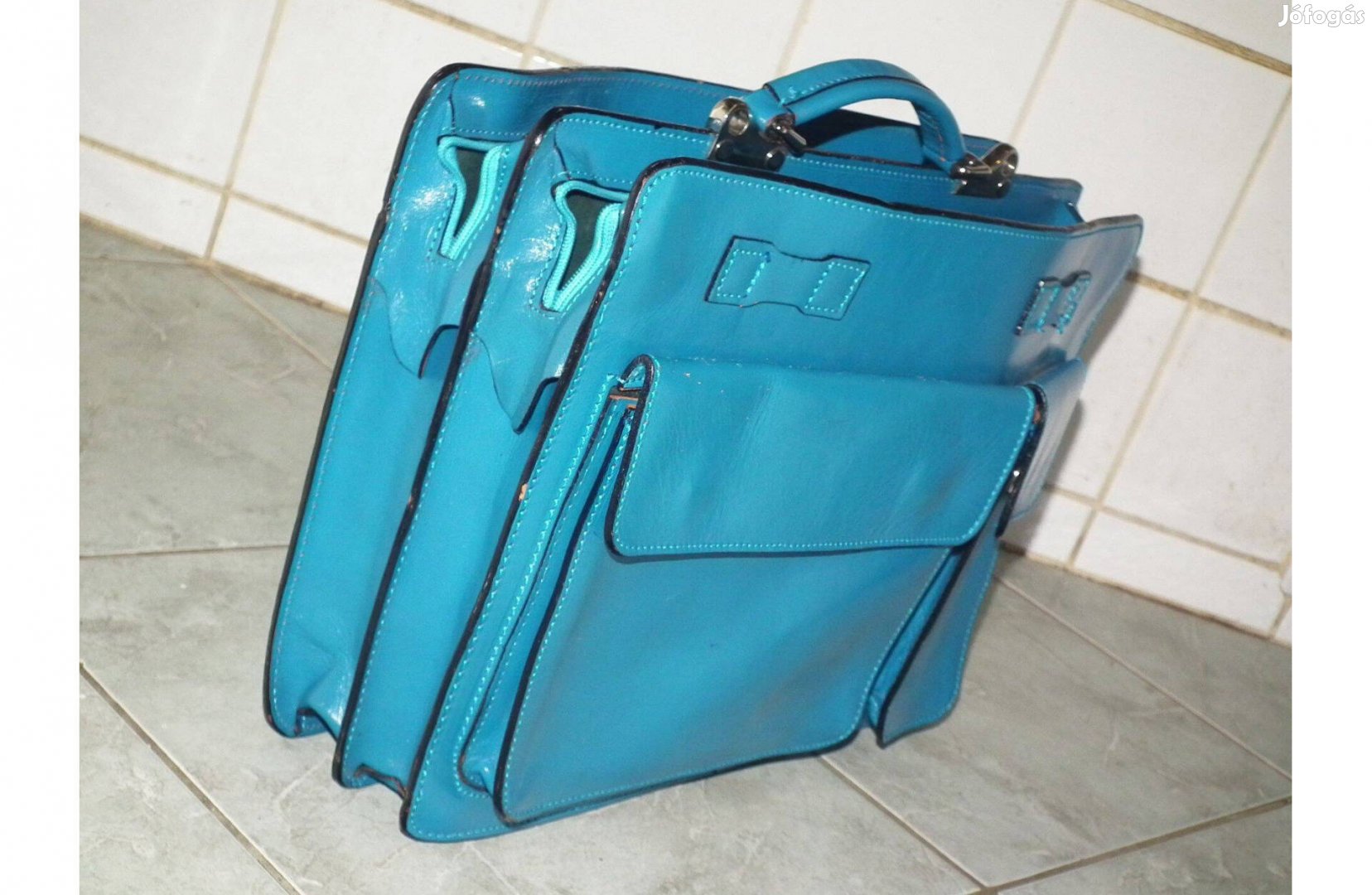 Kék női valódi bőrtáska bőr táska aktatáska kézitáska újszerű