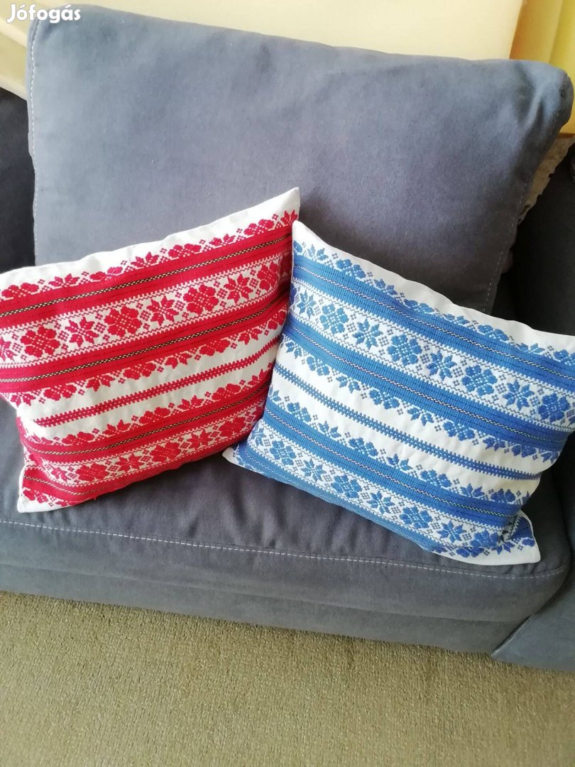 Kék piros szőttes retró díszpárna 2 db. újszerű, vadonatúj