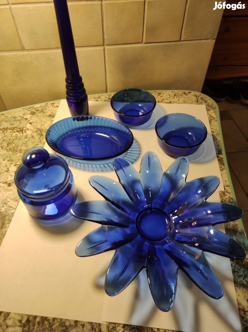 Kék üveg készlet 5 db