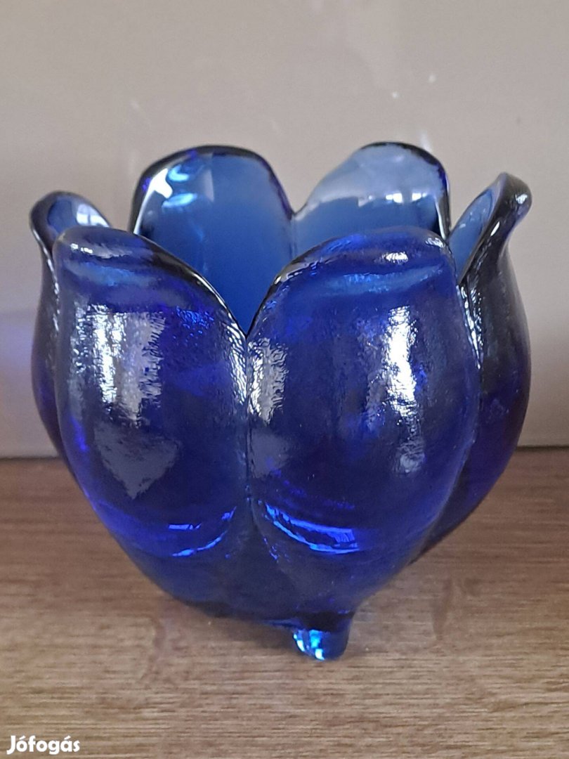 Kék virág alakú üveg dísztárgy,váza