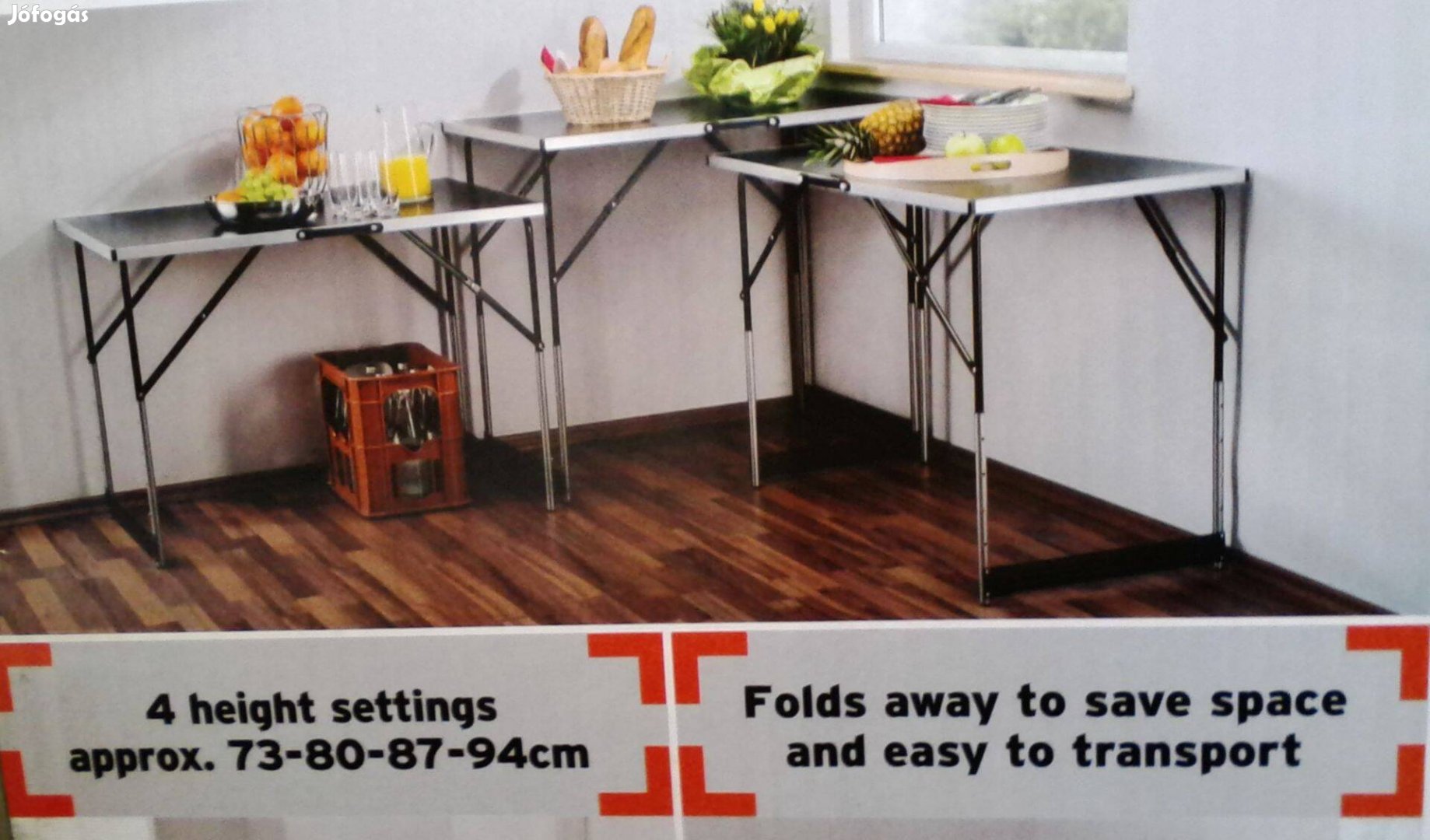 Kemping Lakókocsi Party KERTI ,Asztal XL Új 100x60 cm, állítható magas