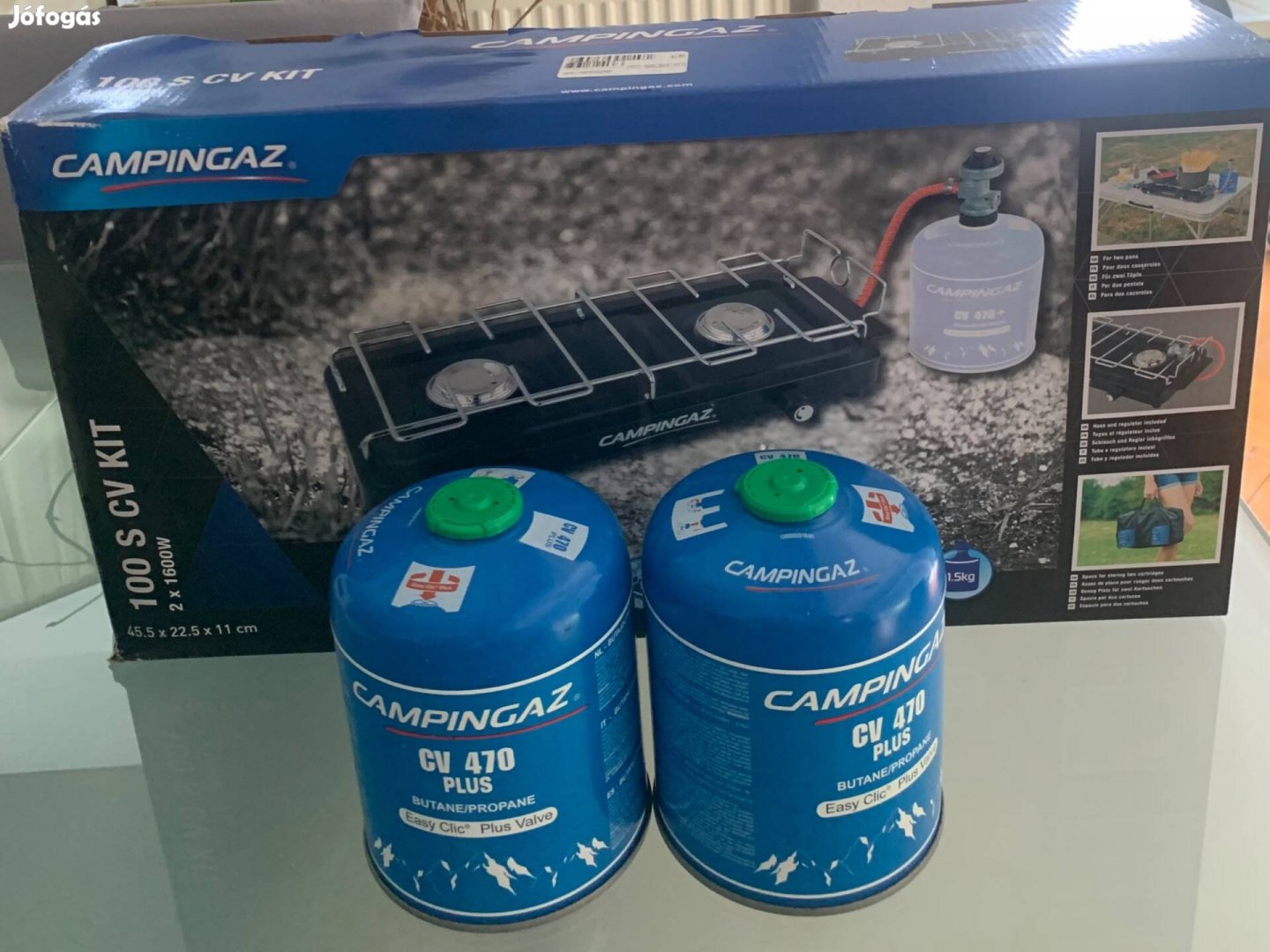 Kemping gázfőző csővel és gyújtóval - készlet 2 db palackkal