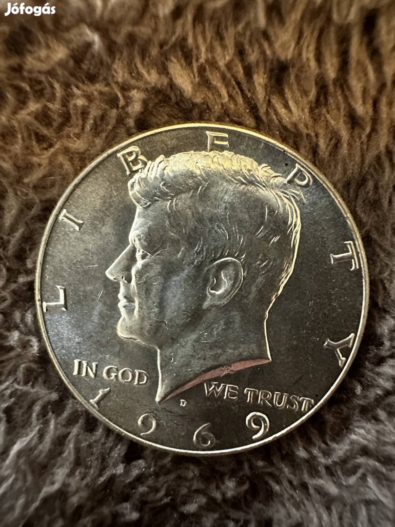 Kennedy ezüst fél dollár, 1969, extra állapot.