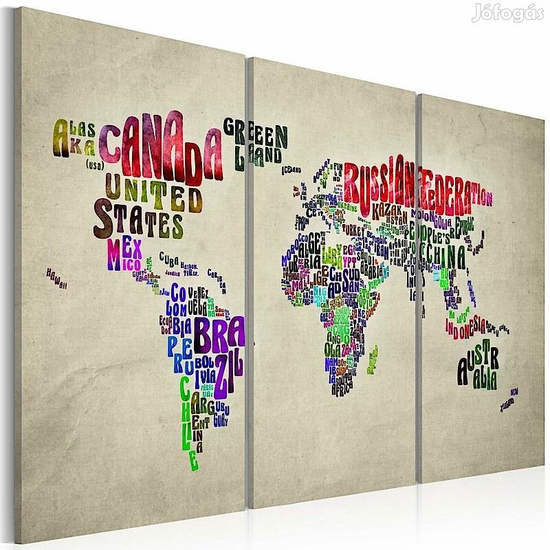 Kép - Világtérkép színes országnevekkel