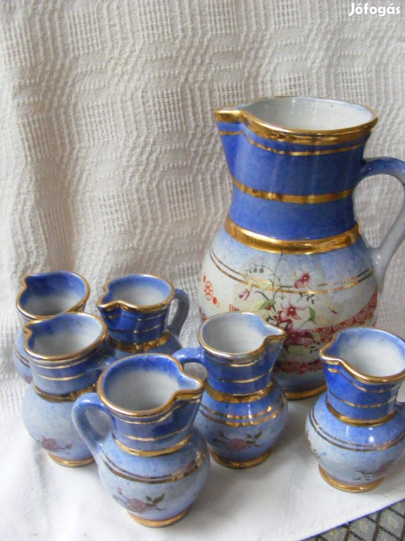 Kerámia, kék boros készlet