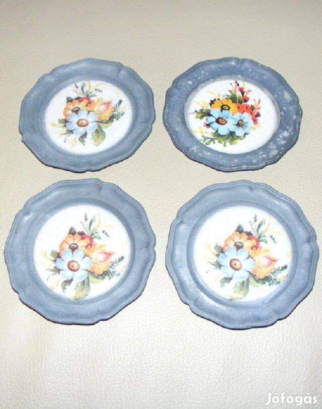 Kerámia betétes virágos ón tálka 4 db