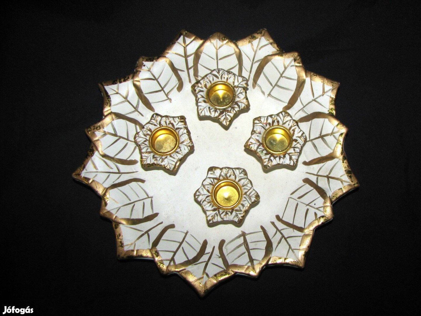 Kerámia dísztál 24 cm átmérő gyertyatartós mutatós új