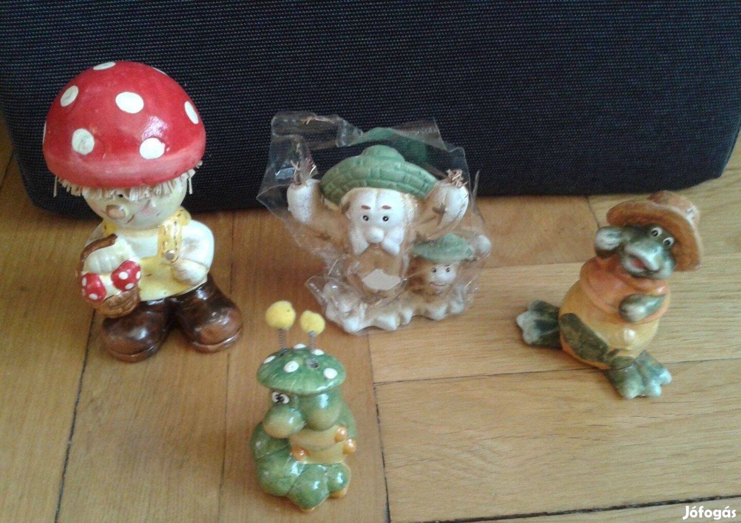 Kerámia dísztárgy, béka, kukac, kaktusz, törpe