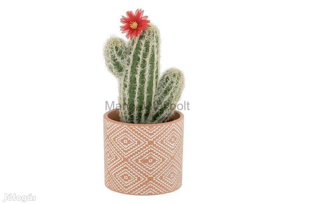 Kerámia kaktusz edény piros virággal 25cm