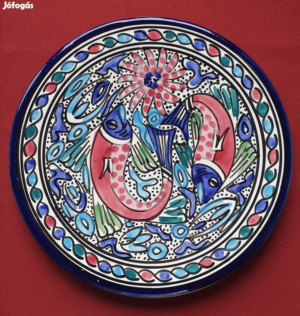 Kerámia porcelán hal mintás nagyméretű tálaló tál tányér fali tányér