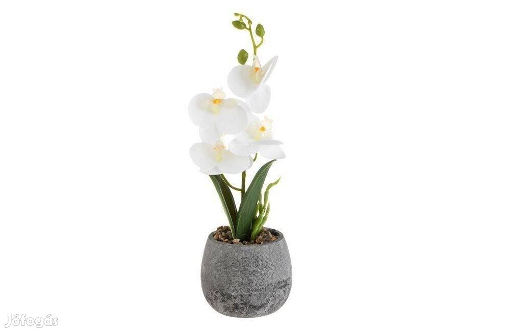 Kerámia szürke dekoratív virágcserép fehér orchidea 10x30cm