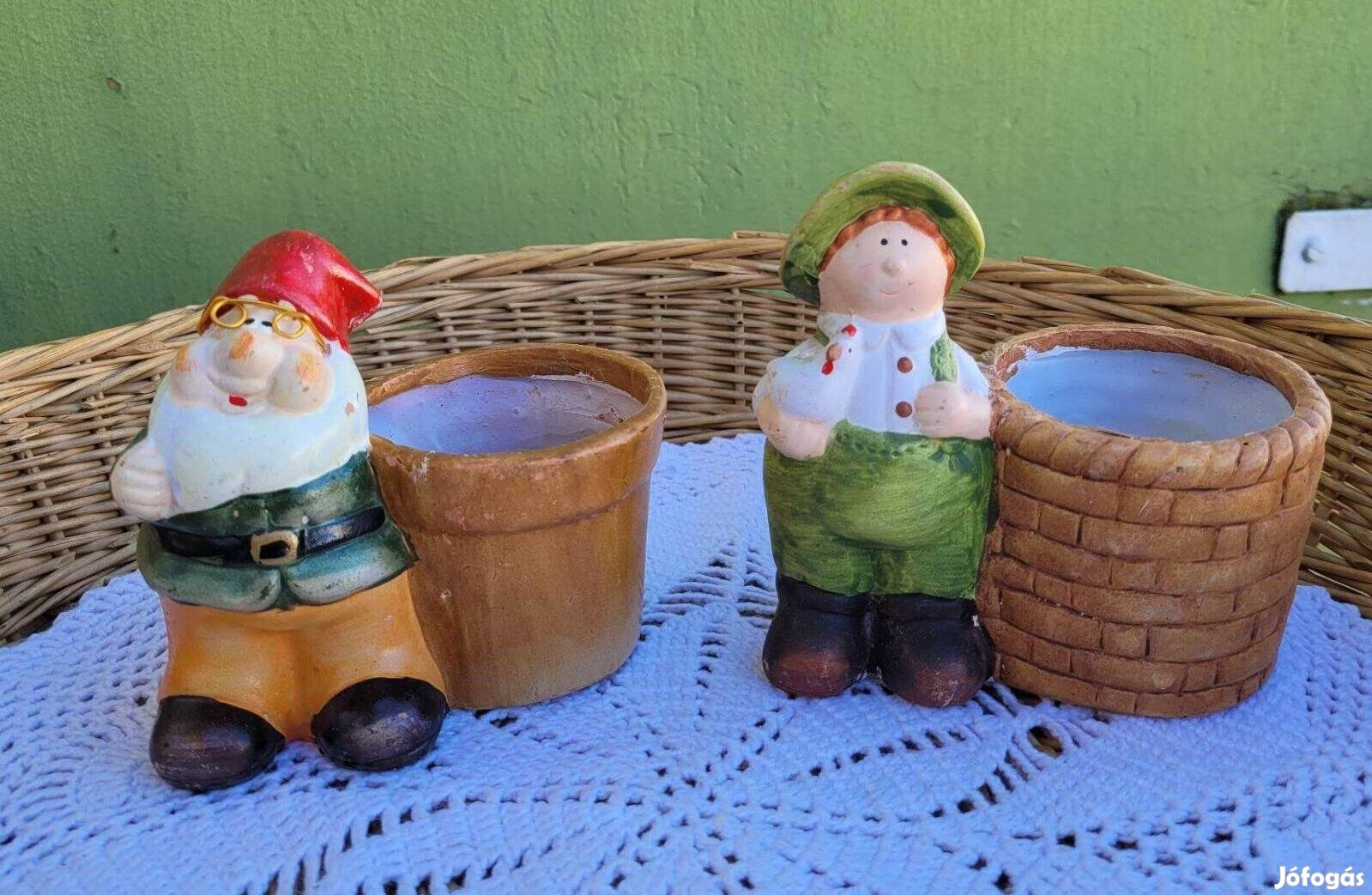Kerámia törpés, kertészes kis kaspó pár