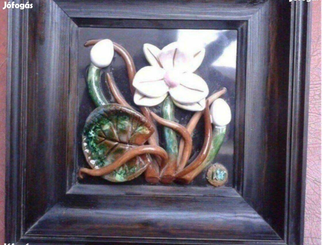 Kerámia virág kép fa képkeret Képcsarnok