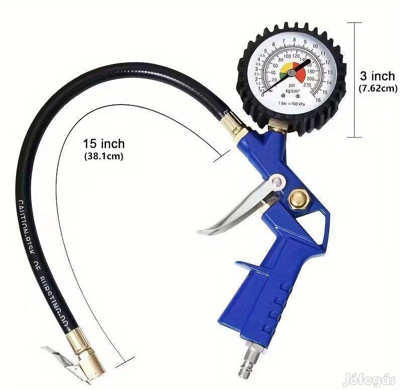 Kerékfújó pisztoly nyomásmérő órával kompresszorhoz
