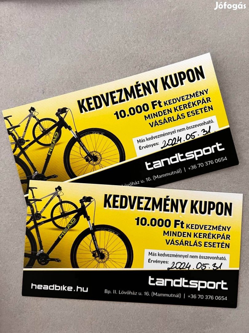 Kerékpár kupon 2x 10.000 Ft értékben Bp. Tandtsport