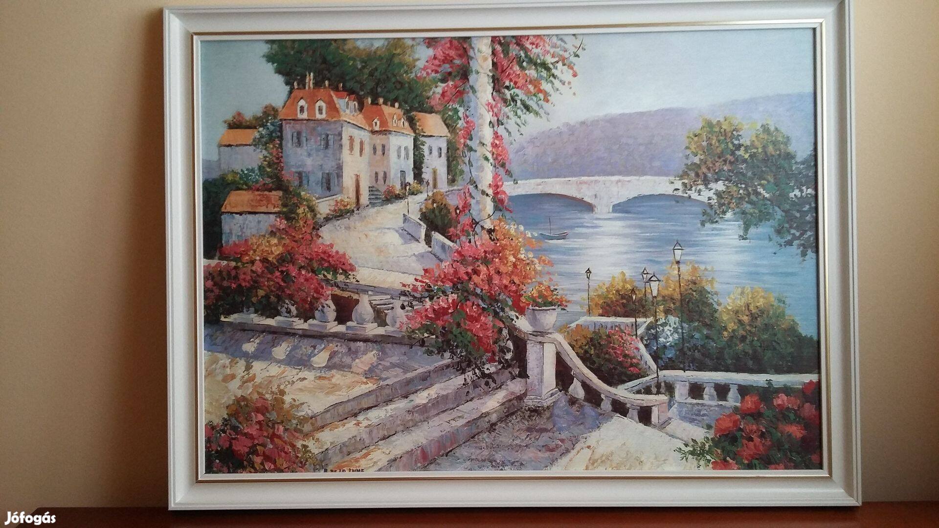 Keretezett, 76 x 56 cm-es mediterrán tájkép