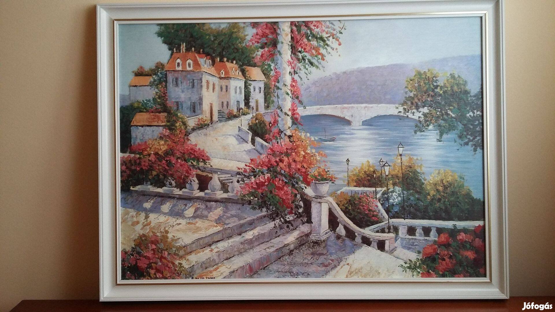 Keretezett szép, mediterrán kép (76 x 56 cm-es)