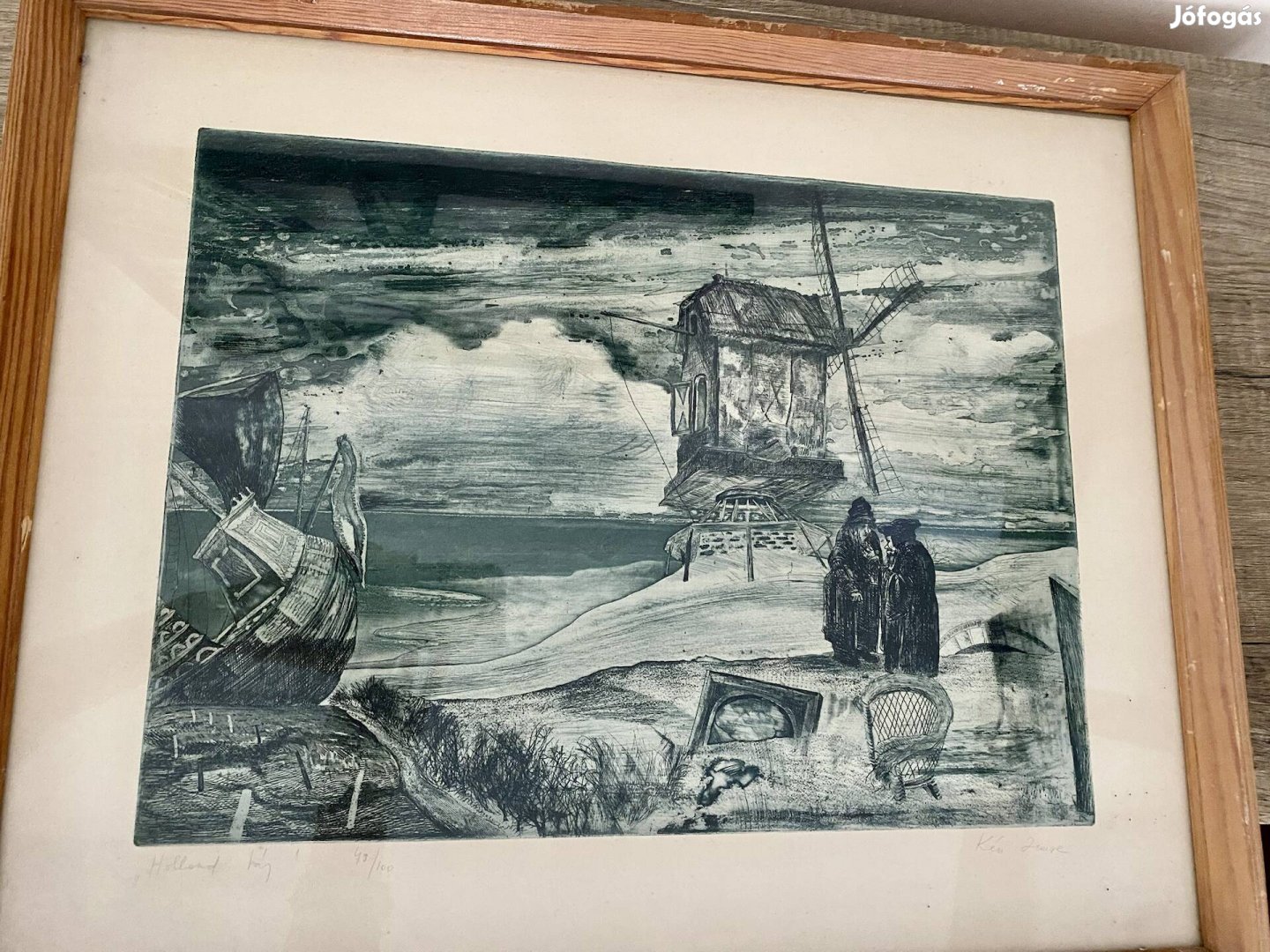 Kéri Imre Holland táj c. színezett rézkarc