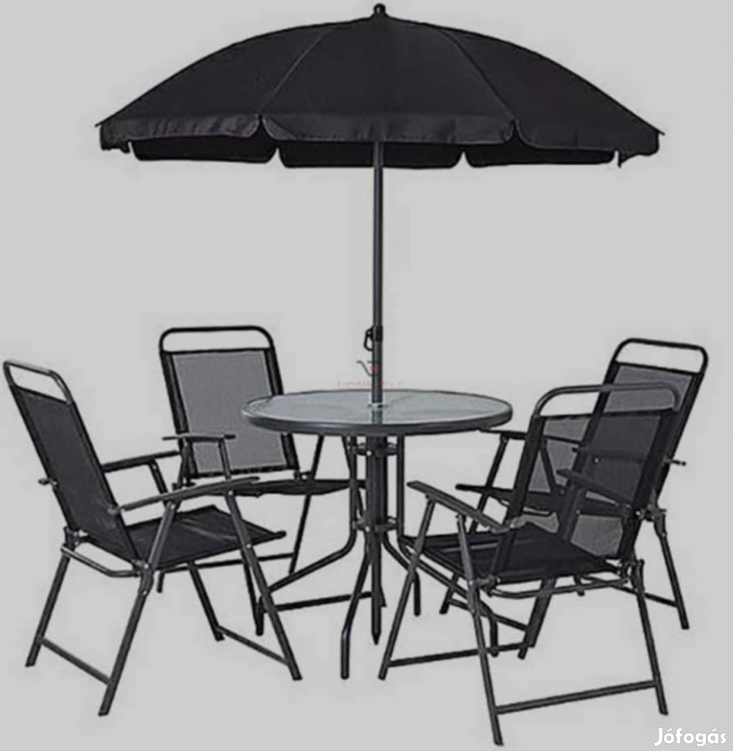 Kerti bútorszett asztal székekkel és napernyővel 6 részes
