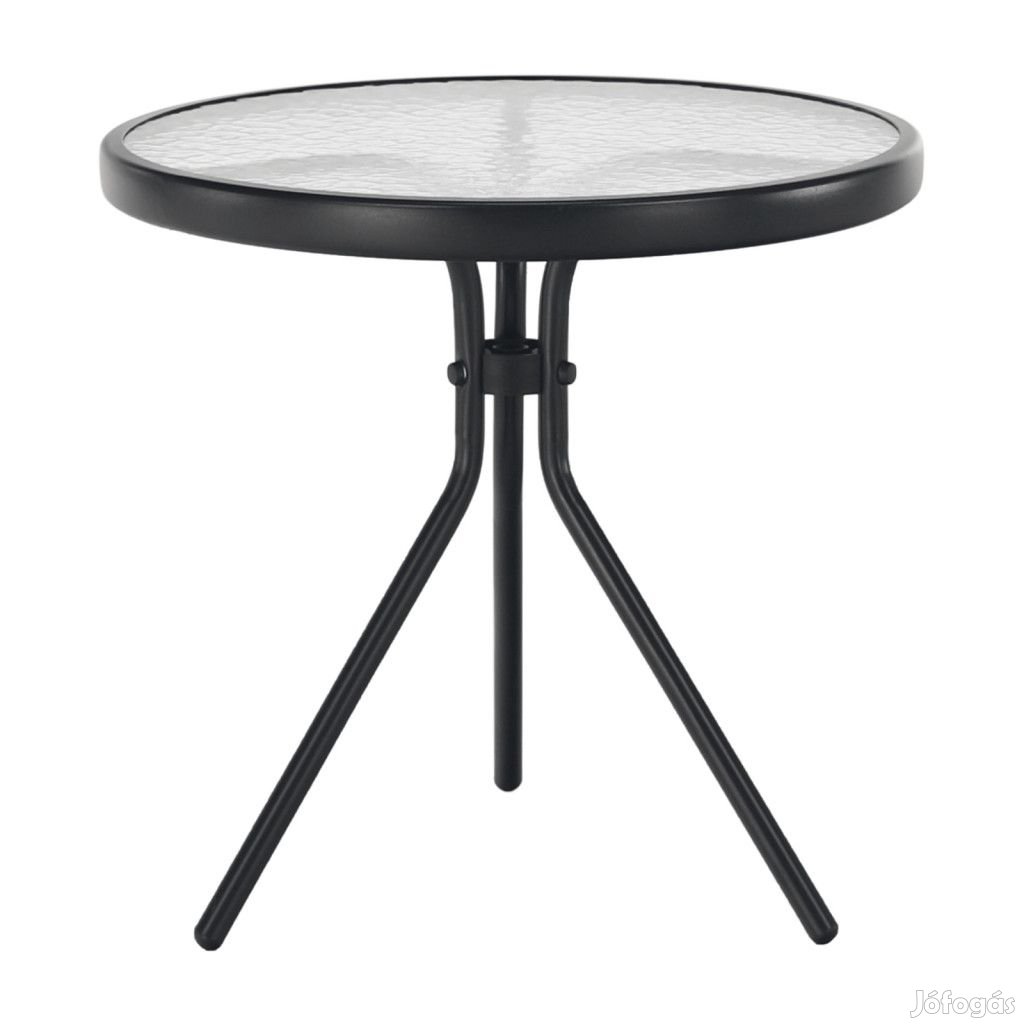 Kerti kisasztal, fekete acéledzett átlátszó üveg, HABIR