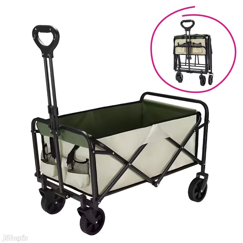 Kerti kocsi, összecsukható, bézszöldfekete, KARIL