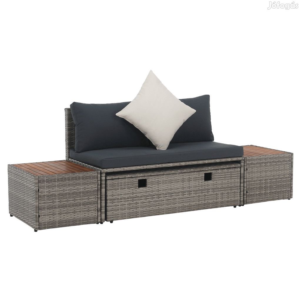 Kerti rattan szett, szürke/természetes/krémszínű, DEBRA