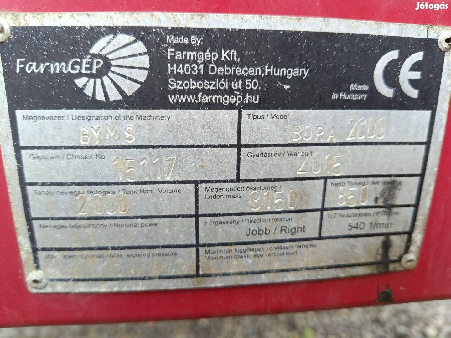 Kertitox Bora 2000 permetező elado 2015 evjarat. Hibátlan.