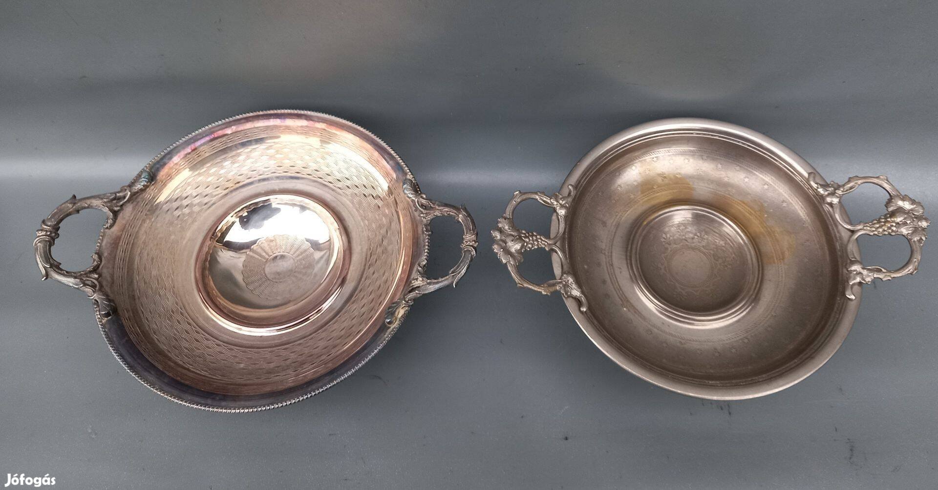 Két antik ezüstözött alpakka kínáló