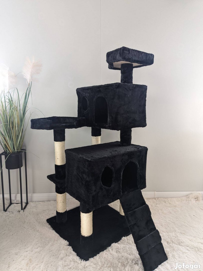 Két kuckós, stabil fekete macskafa