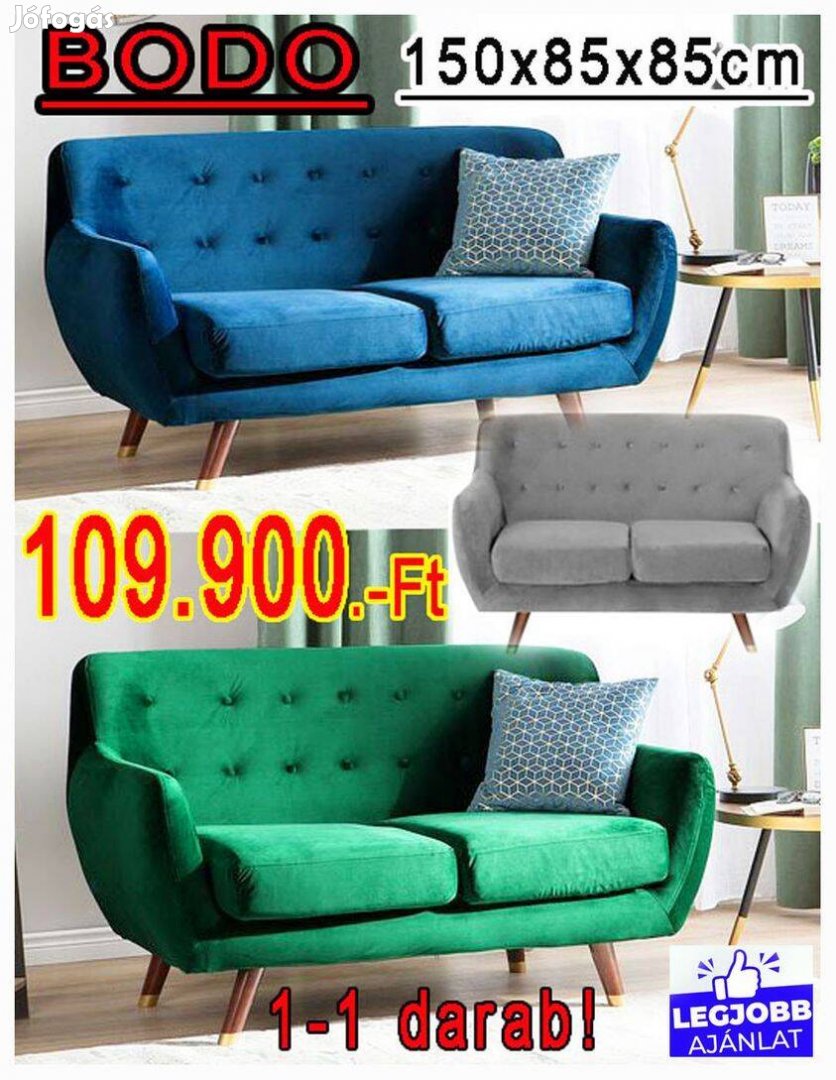 Két személyes kanapé kék és zöld színben