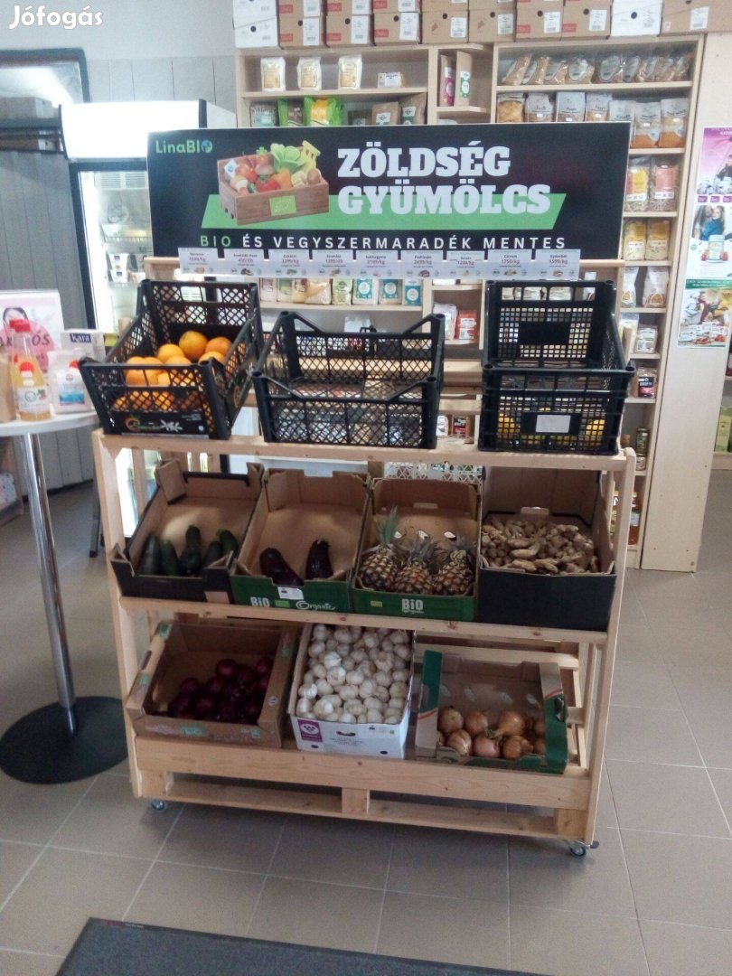 Kétoldalas guruló mobil polc: zöldség-gyümölcs, könyv stb