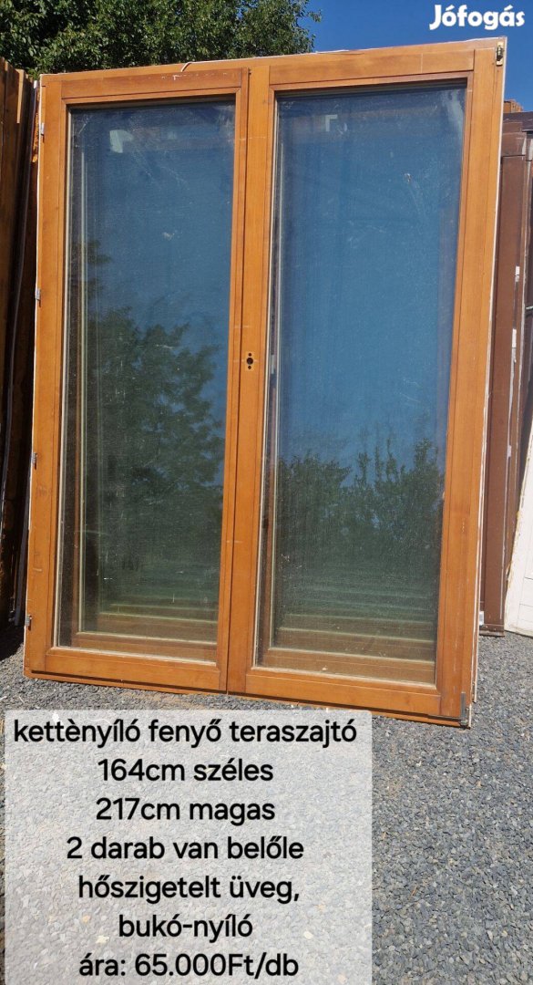 Kétszárnyú fenyő teraszajtó 164*217