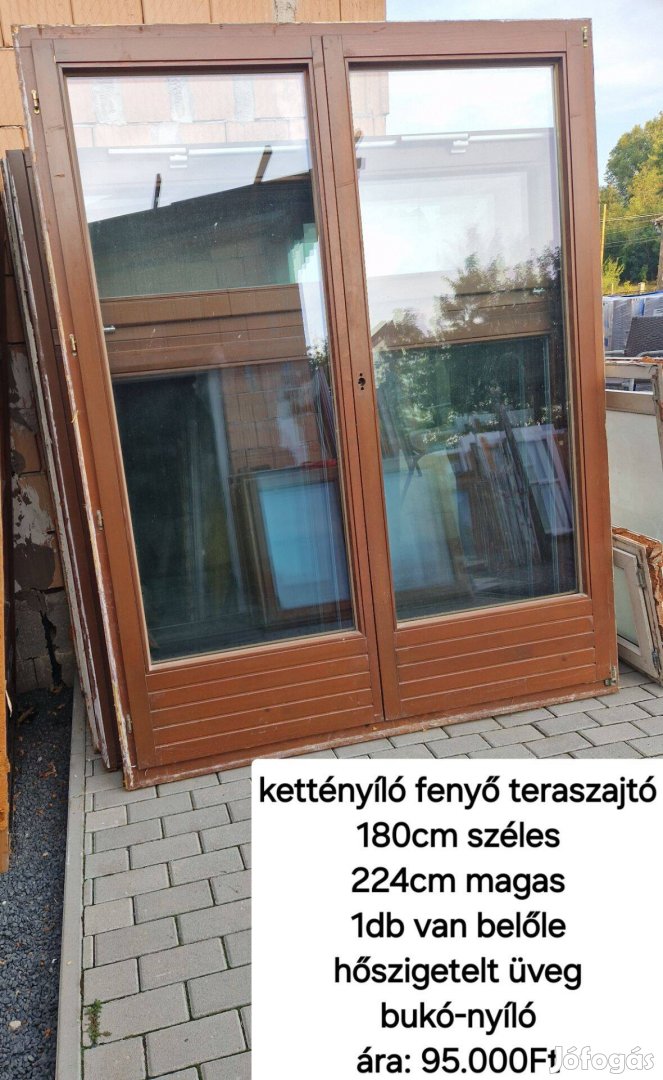 Kettényíló fenyő teraszajtó 180*224