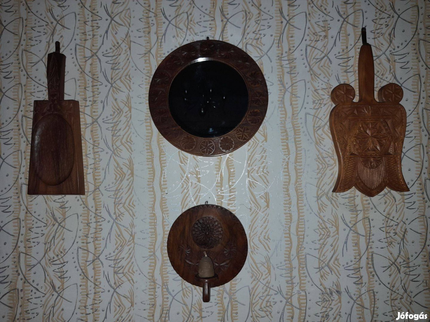 Kézi faragott tükör keret , fali gyertyatartó és két fali