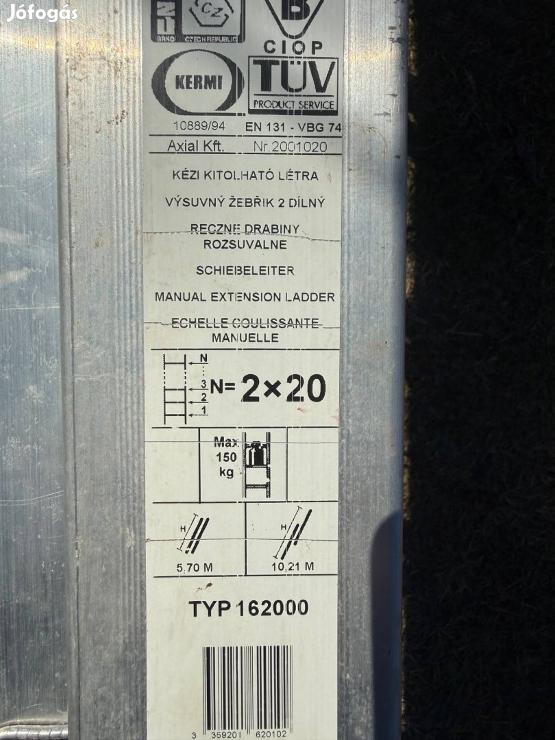 Kézi kitólható létra 2x20 fokos