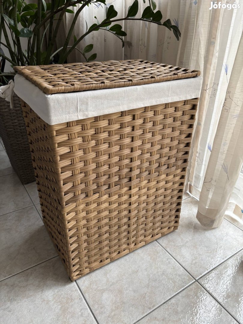 Kézi szövésű szennyeskosár, 90 literes, rattan