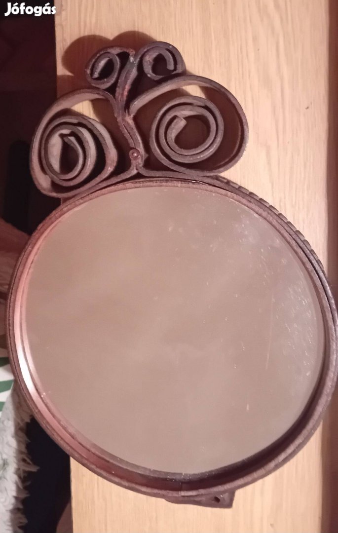 Kézműves bőrdíszműves kerek tükör 20 cm átm